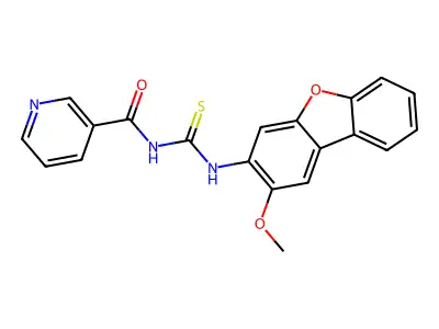 N-[(2-methoxydibenzofuran-3-yl)carbamothioyl]pyridine-3-carboxamide structure