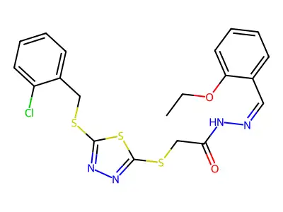 2-[[5-[(2-chlorophenyl)methylsulfanyl]-1,3,4-thiadiazol-2-yl]sulfanyl]-N-[(E)-(2-ethoxyphenyl)methylideneamino]acetamide structure