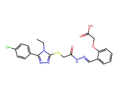 (Z)-2-(2-((2-(2-((5-(4-chlorophenyl)-4-ethyl-4H-1,2,4-triazol-3-yl)thio)acetyl)hydrazono)methyl)phenoxy)acetic acid structure