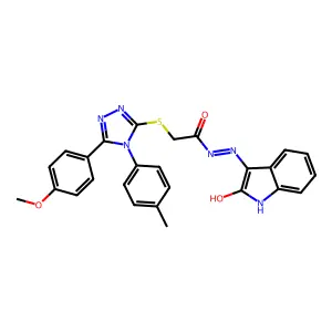 2-{[5-(4-methoxyphenyl)-4-(4-methylphenyl)-4H-1,2,4-triazol-3-yl]sulfanyl}-N'-[(3E)-2-oxo-1,2-dihydro-3H-indol-3-ylidene]acetohydrazide structure