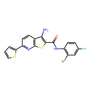 3-amino-N-(2-bromo-4-fluorophenyl)-6-thiophen-2-ylthieno[2,3-b]pyridine-2-carboxamide structure