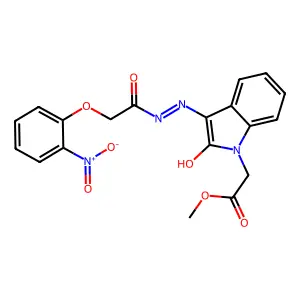 ME(3-(((2-Nitrophenoxy)acetyl)hydrazono)-2-oxo-2,3-dihydro-1H-indol-1-YL)acetate structure