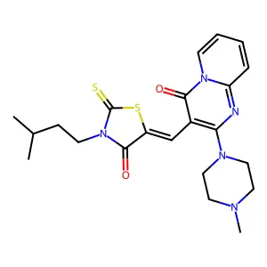 3-{(Z)-[3-(3-methylbutyl)-4-oxo-2-thioxo-1,3-thiazolidin-5-ylidene]methyl}-2-(4-methylpiperazin-1-yl)-4H-pyrido[1,2-a]pyrimidin-4-one structure