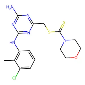 {4-amino-6-[(3-chloro-2-methylphenyl)amino]-1,3,5-triazin-2-yl}methyl morpholine-4-carbodithioate structure