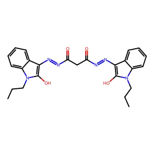 N'~1~-[(3E)-2-oxo-1-propyl-1,2-dihydro-3H-indol-3-ylidene]-N'~3~-[(3Z)-2-oxo-1-propyl-1,2-dihydro-3H-indol-3-ylidene]propanedihydrazide structure