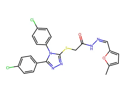 2-{[4,5-bis(4-chlorophenyl)-4H-1,2,4-triazol-3-yl]sulfanyl}-N'-[(E)-(5-methyl-2-furyl)methylidene]acetohydrazide structure