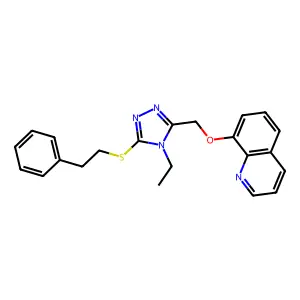 8-((4-ethyl-5-(phenethylthio)-4H-1,2,4-triazol-3-yl)methoxy)quinoline structure