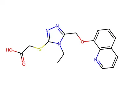 2-[4-Ethyl-5-(8-quinolyloxymethyl)-1,2,4-triazol-3-ylthio]acetic acid structure
