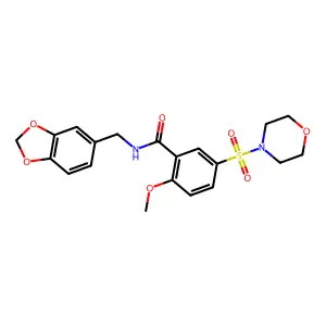 N-(benzo[d][1,3]dioxol-5-ylmethyl)-2-methoxy-5-(morpholinosulfonyl)benzamide structure