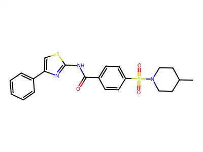 4-[(4-methylpiperidin-1-yl)sulfonyl]-N-(4-phenyl-1,3-thiazol-2-yl)benzamide structure