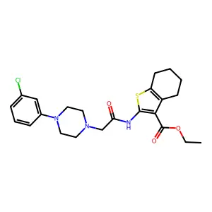 ethyl 2-(2-(4-(3-chlorophenyl)piperazin-1-yl)acetamido)-4,5,6,7-tetrahydrobenzo[b]thiophene-3-carboxylate structure