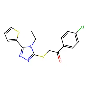 1-(4-chlorophenyl)-2-{[4-ethyl-5-(2-thienyl)-4H-1,2,4-triazol-3-yl]thio}ethanone structure