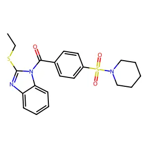 (2-(ethylthio)-1H-benzo[d]imidazol-1-yl)(4-(piperidin-1-ylsulfonyl)phenyl)methanone structure