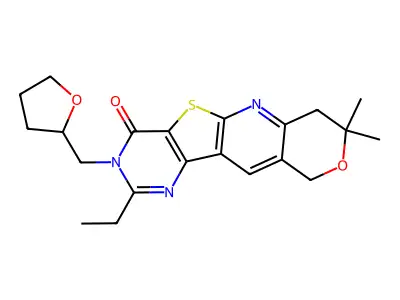 2-ethyl-8,8-dimethyl-3-((tetrahydrofuran-2-yl)methyl)-7,8-dihydro-3H-pyrano[3'',4'':5',6']pyrido[3',2':4,5]thieno[3,2-d]pyrimidin-4(10H)-one structure