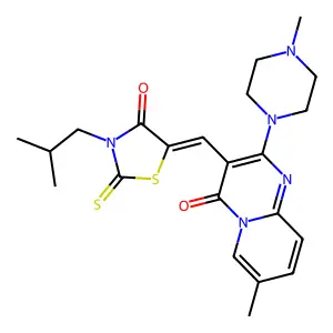 (Z)-3-isobutyl-5-((7-methyl-2-(4-methylpiperazin-1-yl)-4-oxo-4H-pyrido[1,2-a]pyrimidin-3-yl)methylene)-2-thioxothiazolidin-4-one structure