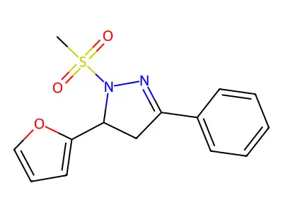 5-(furan-2-yl)-1-(methylsulfonyl)-3-phenyl-4,5-dihydro-1H-pyrazole structure