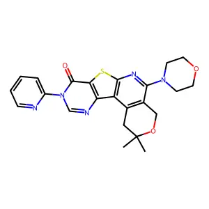 2,2-dimethyl-5-morpholino-9-(pyridin-2-yl)-4,9-dihydro-1H-pyrano[4'',3'':4',5']pyrido[3',2':4,5]thieno[3,2-d]pyrimidin-8(2H)-one structure
