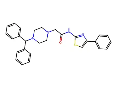 2-[4-(diphenylmethyl)piperazin-1-yl]-N-(4-phenyl-1,3-thiazol-2-yl)acetamide structure