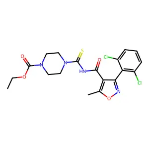 ethyl 4-[[3-(2,6-dichlorophenyl)-5-methyl-1,2-oxazole-4-carbonyl]carbamothioyl]piperazine-1-carboxylate structure
