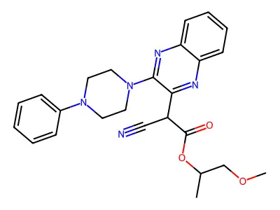 1-methoxypropan-2-yl 2-cyano-2-[3-(4-phenylpiperazin-1-yl)quinoxalin-2-yl]acetate structure