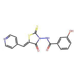 3-hydroxy-N-[(5Z)-4-oxo-5-(pyridin-4-ylmethylidene)-2-thioxo-1,3-thiazolidin-3-yl]benzamide structure