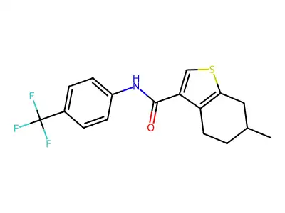 6-methyl-N-(4-(trifluoromethyl)phenyl)-4,5,6,7-tetrahydrobenzo[b]thiophene-3-carboxamide structure