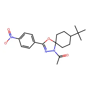 1-[8-tert-butyl-3-(4-nitrophenyl)-4-oxa-1,2-diazaspiro[4.5]dec-2-en-1-yl]ethanone structure