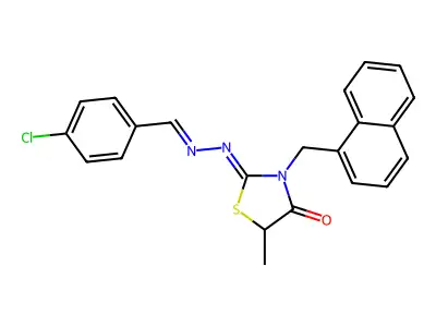 4-Chlorobenzaldehyde 2-[5-methyl-3-(1-naphthalenylmethyl)-4-oxo-2-thiazolidinylidene]hydrazone structure