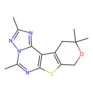 2,5,10,10-tetramethyl-10,11-dihydro-8H-pyrano[4',3':4,5]thieno[3,2-e][1,2,4]triazolo[1,5-c]pyrimidine structure