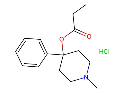 4-Piperidinol, 1-methyl-4-phenyl-, 4-propanoate, hydrochloride (1:1) structure