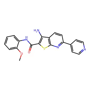 3-amino-N-(2-methoxyphenyl)-6-(4-pyridinyl)thieno[2,3-b]pyridine-2-carboxamide structure