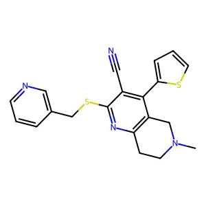 6-methyl-2-[(3-pyridinylmethyl)sulfanyl]-4-(2-thienyl)-5,6,7,8-tetrahydro[1,6]naphthyridine-3-carbonitrile structure