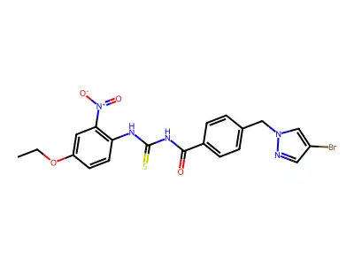 4-[(4-bromopyrazol-1-yl)methyl]-N-[(4-ethoxy-2-nitrophenyl)carbamothioyl]benzamide structure