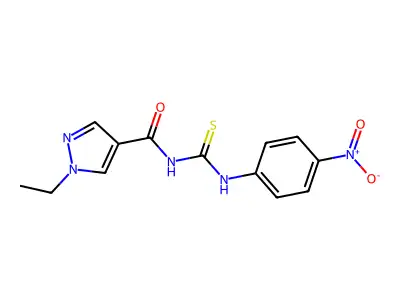 1-ethyl-N-[(4-nitrophenyl)carbamothioyl]pyrazole-4-carboxamide structure