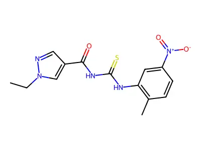 1-ethyl-N-[(2-methyl-5-nitrophenyl)carbamothioyl]pyrazole-4-carboxamide structure