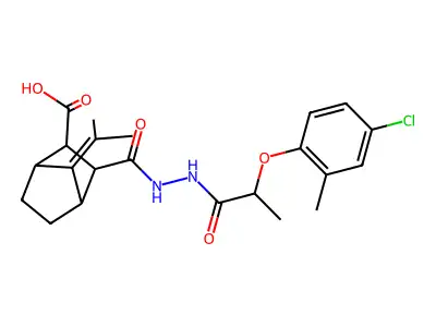 3-({2-[2-(4-chloro-2-methylphenoxy)propanoyl]hydrazino}carbonyl)-7-(1-methylethylidene)bicyclo[2.2.1]heptane-2-carboxylic acid structure