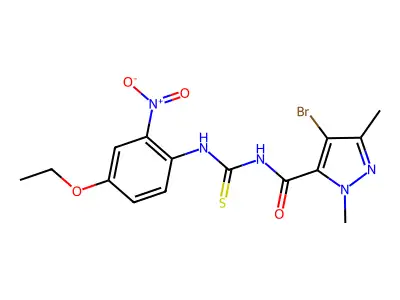 4-bromo-N-[(4-ethoxy-2-nitrophenyl)carbamothioyl]-2,5-dimethylpyrazole-3-carboxamide structure