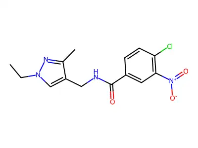 4-chloro-N-[(1-ethyl-3-methyl-1H-pyrazol-4-yl)methyl]-3-nitrobenzamide structure