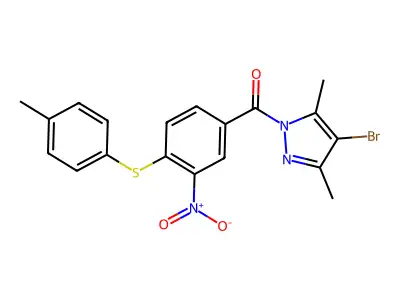 (4-bromo-3,5-dimethylpyrazol-1-yl)-[4-(4-methylphenyl)sulfanyl-3-nitrophenyl]methanone structure