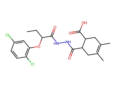 6-({2-[2-(2,5-dichlorophenoxy)butanoyl]hydrazinyl}carbonyl)-3,4-dimethylcyclohex-3-ene-1-carboxylic acid structure
