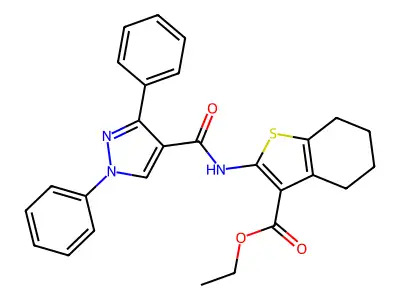 ethyl 2-[(1,3-diphenylpyrazole-4-carbonyl)amino]-4,5,6,7-tetrahydro-1-benzothiophene-3-carboxylate structure