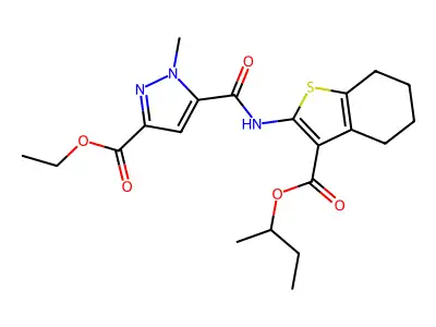 ethyl 5-({[3-(sec-butoxycarbonyl)-4,5,6,7-tetrahydro-1-benzothien-2-yl]amino}carbonyl)-1-methyl-1H-pyrazole-3-carboxylate structure
