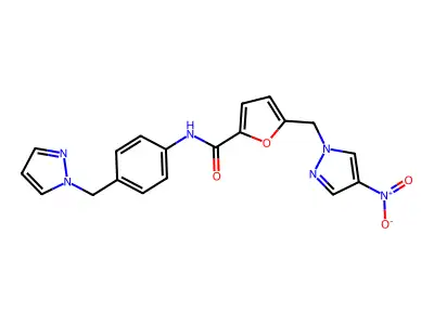 5-[(4-nitropyrazol-1-yl)methyl]-N-[4-(pyrazol-1-ylmethyl)phenyl]furan-2-carboxamide structure