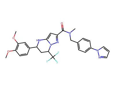 5-(3,4-dimethoxyphenyl)-N-methyl-N-[4-(1H-pyrazol-1-yl)benzyl]-7-(trifluoromethyl)-4,5,6,7-tetrahydropyrazolo[1,5-a]pyrimidine-2-carboxamide structure