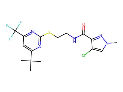 N-[2-[4-tert-butyl-6-(trifluoromethyl)pyrimidin-2-yl]sulfanylethyl]-4-chloro-1-methylpyrazole-3-carboxamide structure