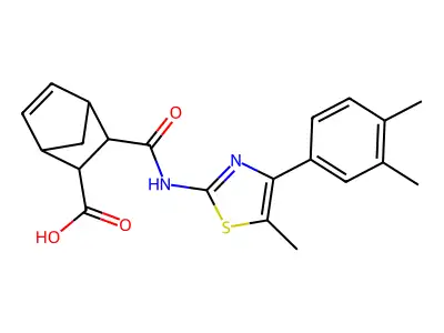 3-({[4-(3,4-dimethylphenyl)-5-methyl-1,3-thiazol-2-yl]amino}carbonyl)bicyclo[2.2.1]hept-5-ene-2-carboxylic acid structure