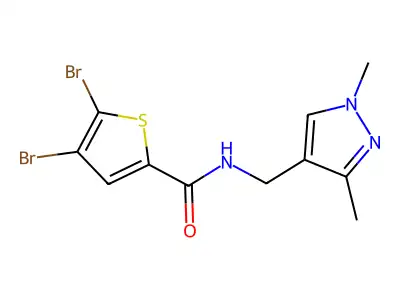 4,5-dibromo-N-[(1,3-dimethylpyrazol-4-yl)methyl]thiophene-2-carboxamide structure