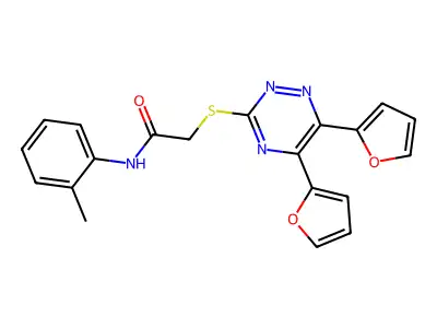 2-[[5,6-bis(furan-2-yl)-1,2,4-triazin-3-yl]sulfanyl]-N-(2-methylphenyl)acetamide structure