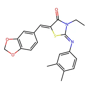 5-(1,3-benzodioxol-5-ylmethylene)-2-[(3,4-dimethylphenyl)imino]-3-ethyl-1,3-thiazolidin-4-one structure