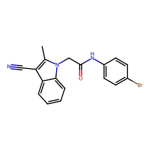 N-(4-bromophenyl)-2-(3-cyano-2-methylindol-1-yl)acetamide structure